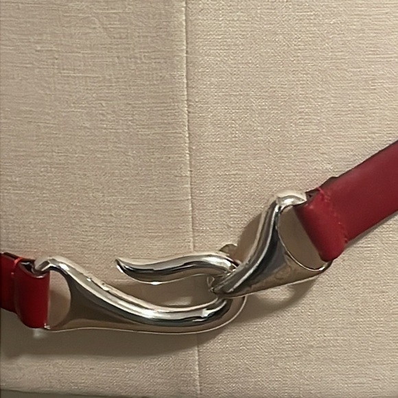 Chico’s belt woman genuine Red leather fashion silvertone hook buckle  Sz M/L main image 7